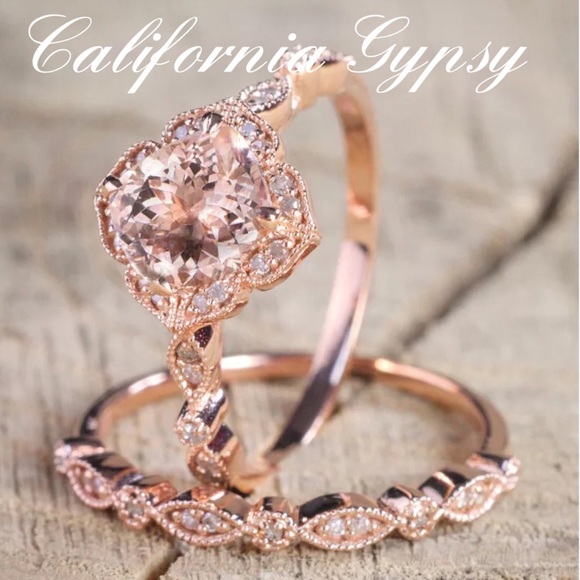 S925 2 Pcs Rose Gold Filagree Ring - Picture 2 of 4